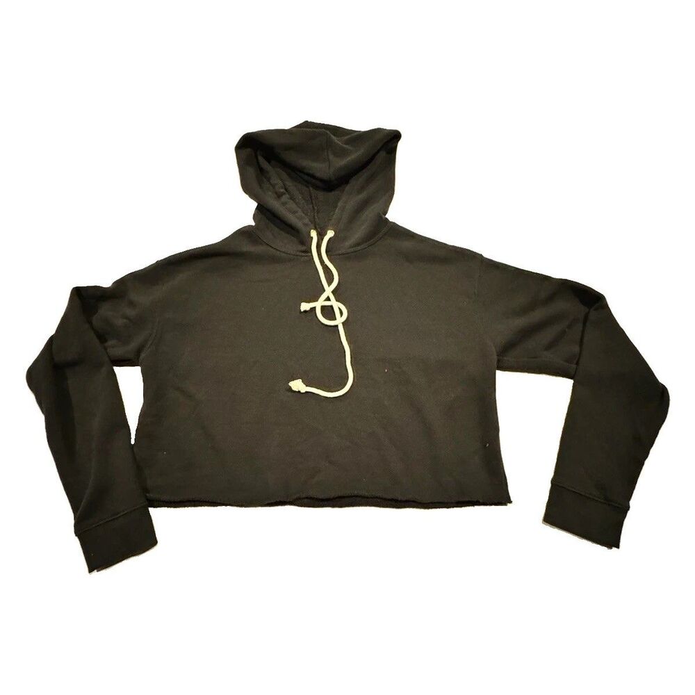 Wild Fable Women's Black Cropped Pullover Hoodie Drawstring Fleece Size M